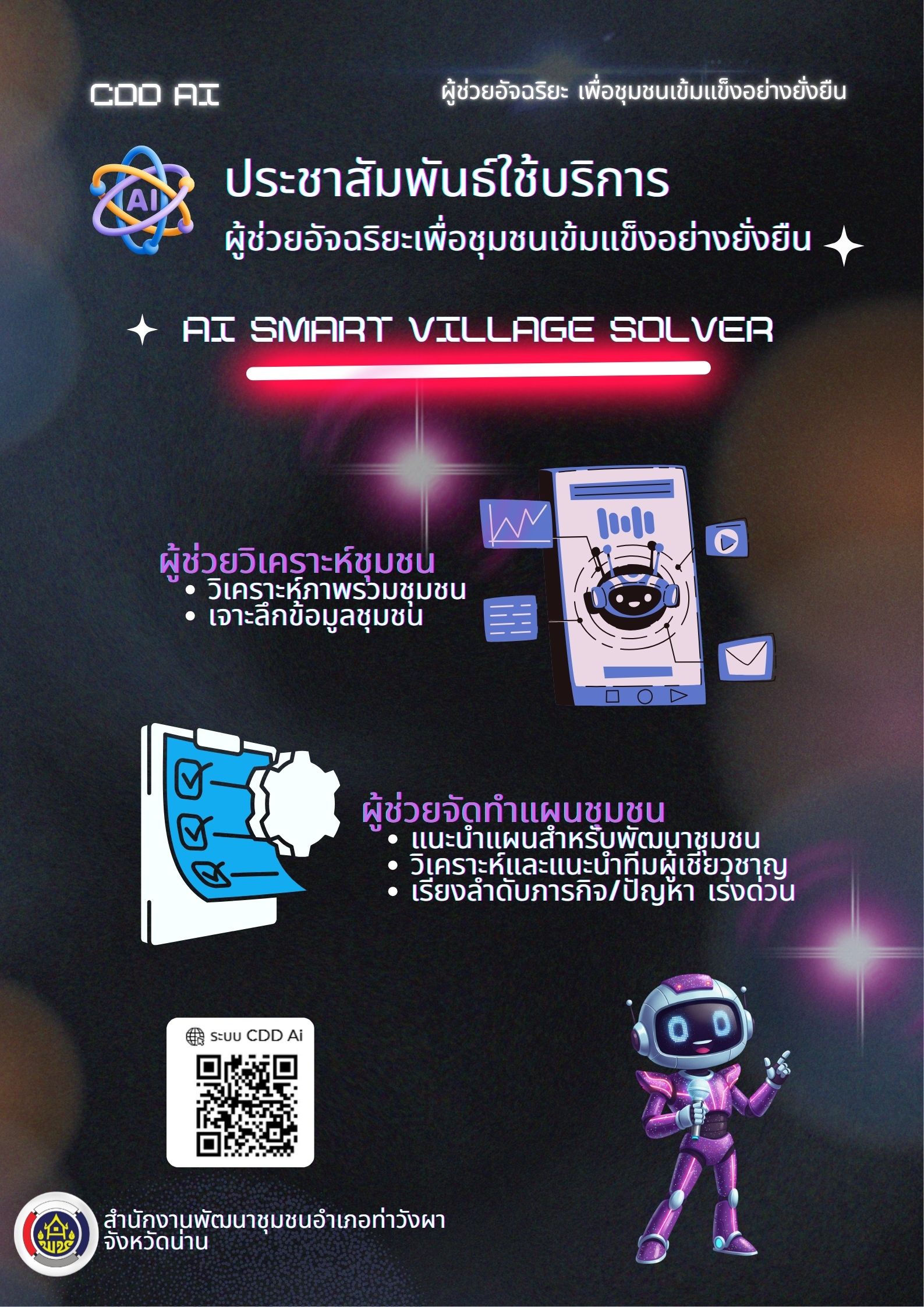 พช.ท่าวังผา ขอเชิญชวน หน่วยงานและผู้สนใจทั่วไป ใช้งานระบบ CDD AI
