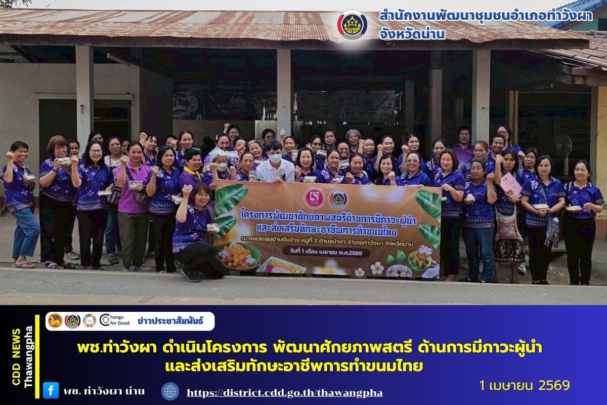 พช.ท่าวังผา ดำเนินโครงการ พัฒนาศักยภาพสตรี ด้านการมีภาวะผู้นำ และส่งเสริมทักษะอาชีพการทำขนมไทย